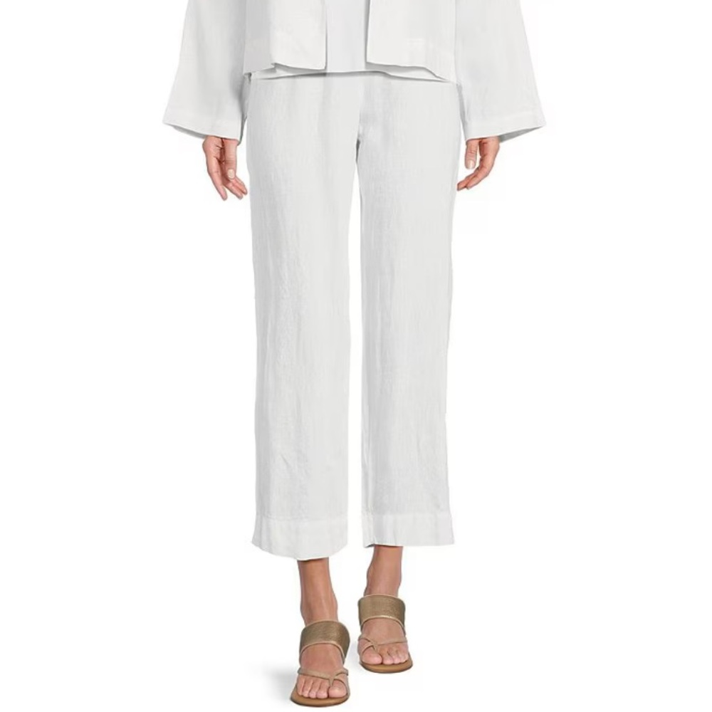 bryn Walker White Linen Ankle Pant